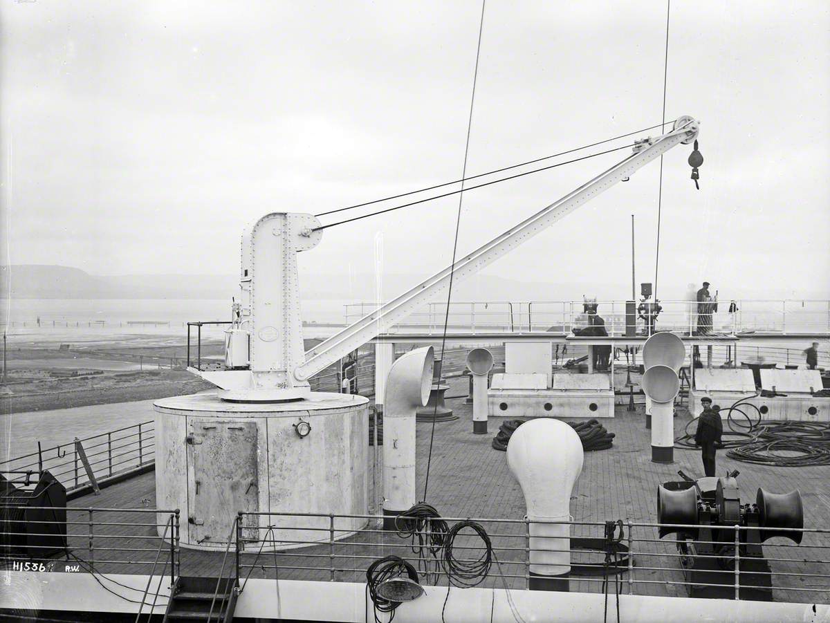 2 1/2 ton electric crane on starboard side of poop deck, near completion of  outfitting | Art UK