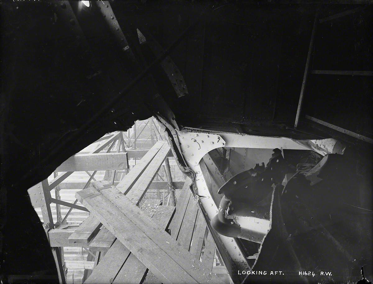 HMS 'Hawke' collision damage – part of upper hole, from inside