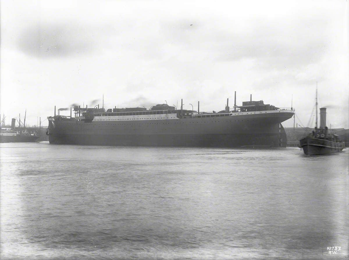 Port stern 3/4 profile afloat in Victoria Channel immediately after launch