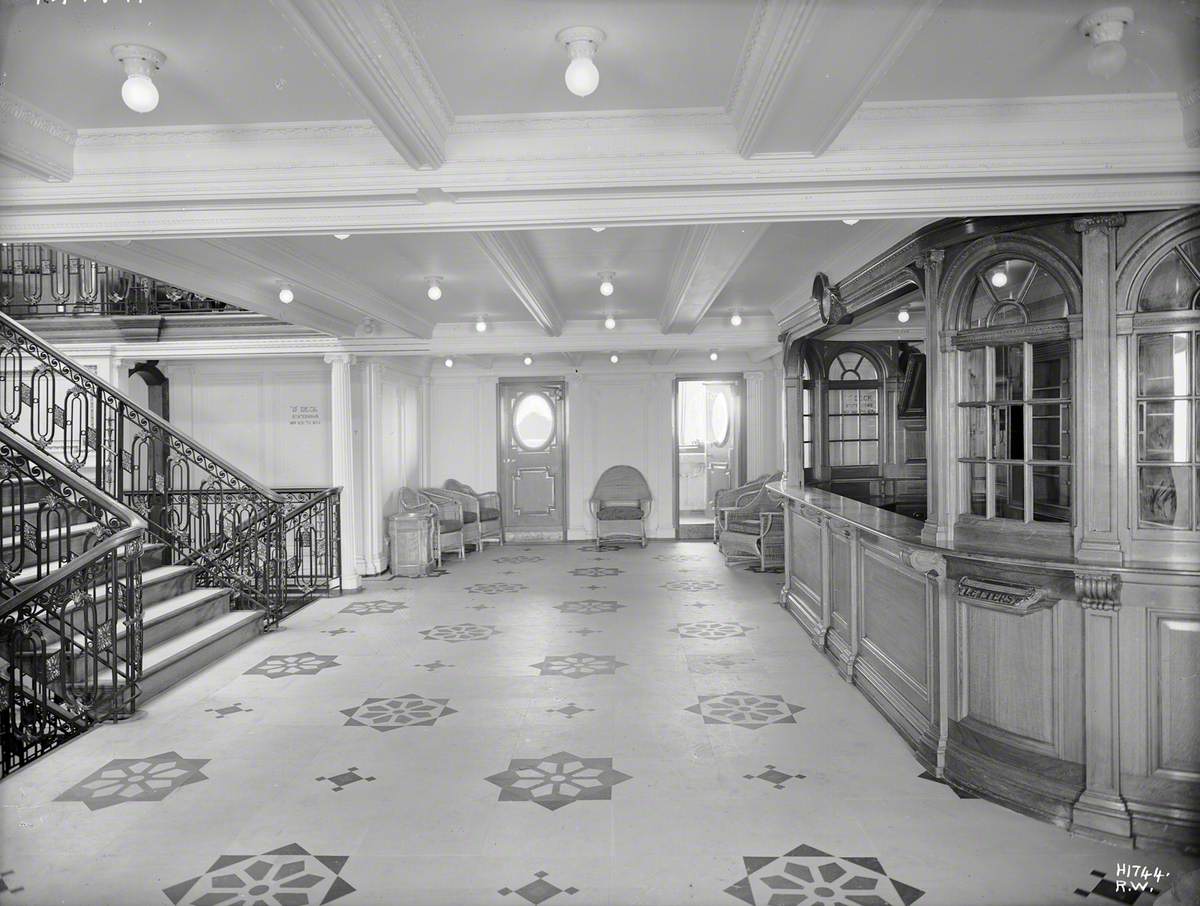 First class entrance hall and main staircase on D deck
