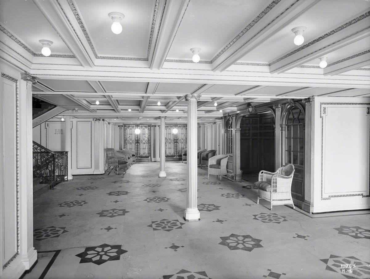 First class entrance hall and main staircase on D deck