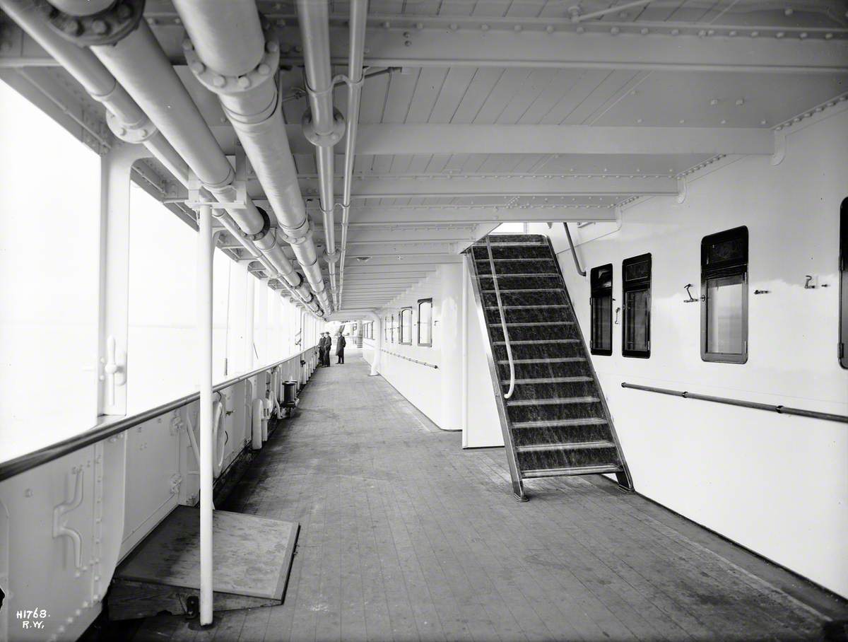 View aft along starboard promenade deck