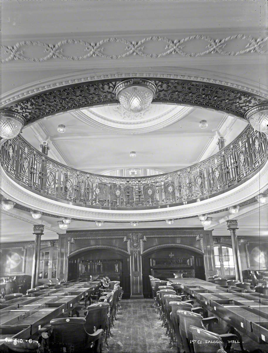 First class lounge and well to dining saloon below