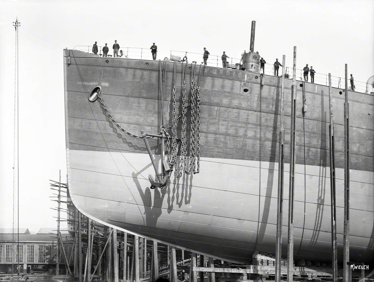 Port bow profile on No. 7 slip North Yard prior to launch