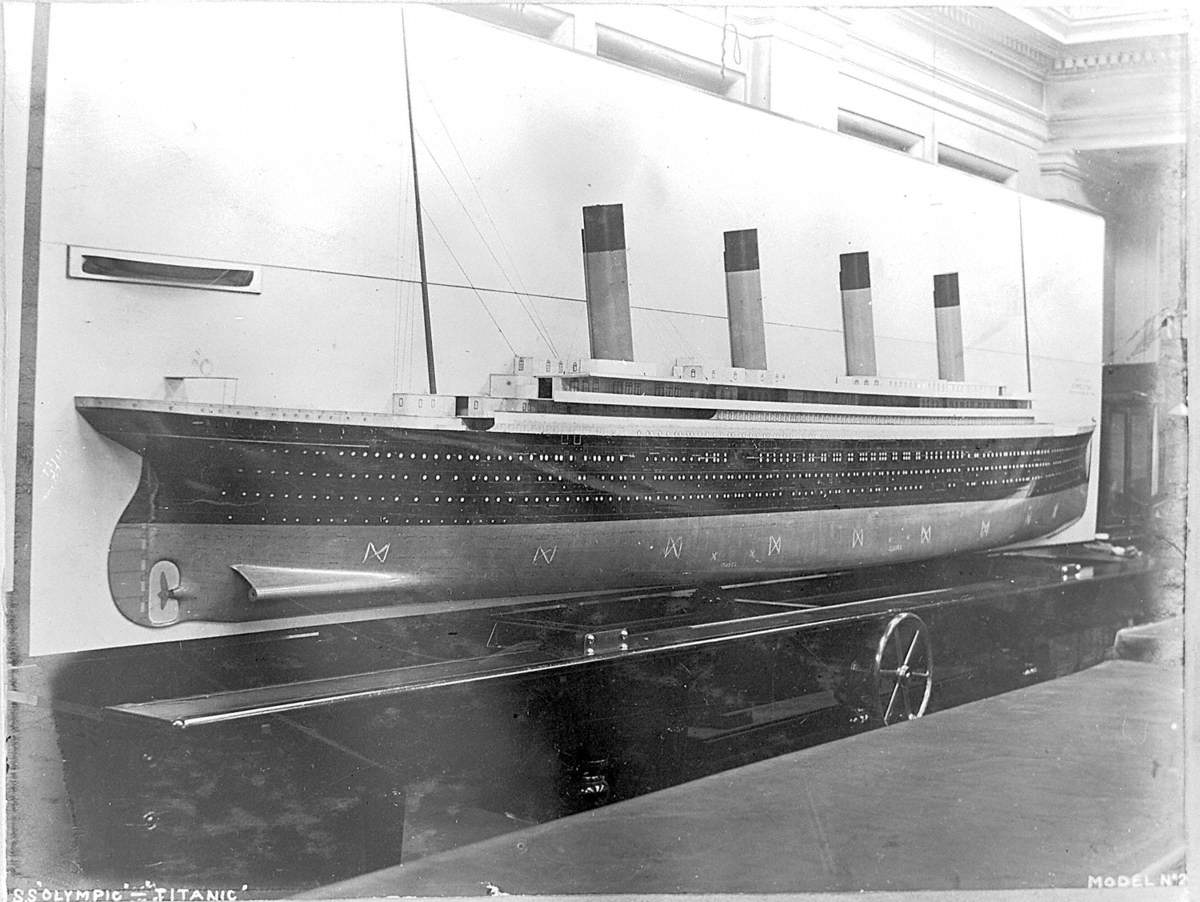 Starboard stern 3/4 profile of builder's half model 'Olympic'/'Titanic' on  adjustable base | Art UK