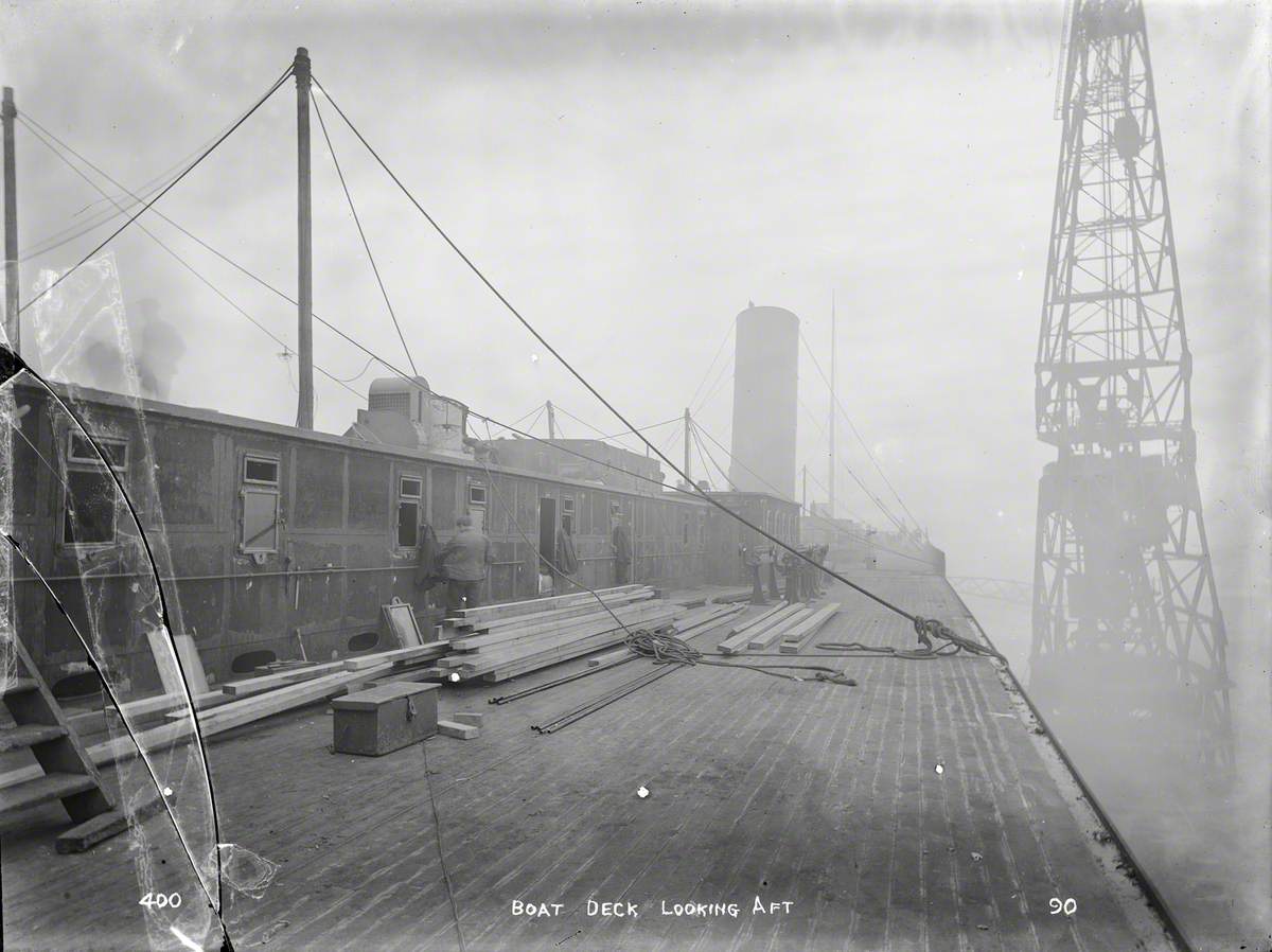 Port boat deck looking aft during outfitting