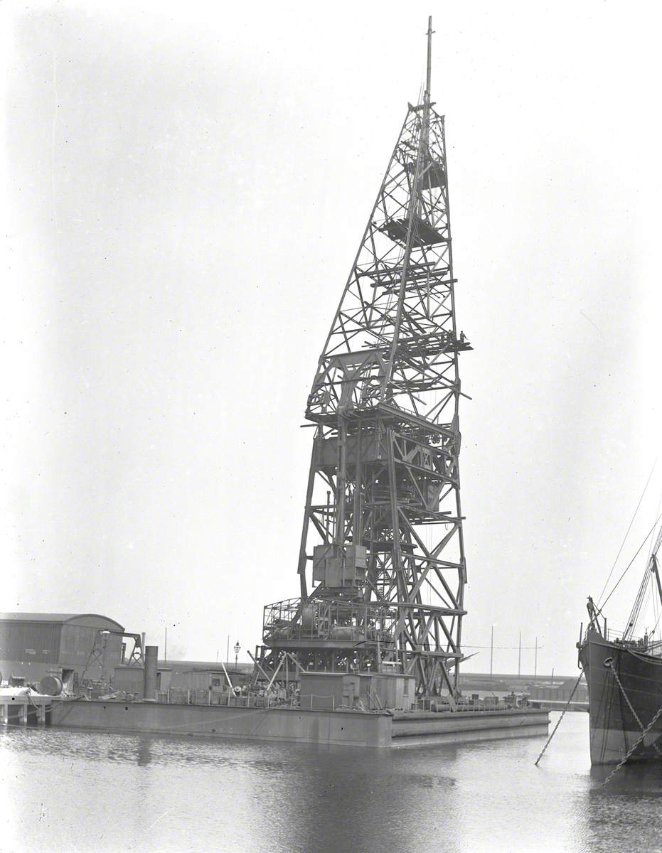 Sequence showing erection and testing of 200 ton floating crane