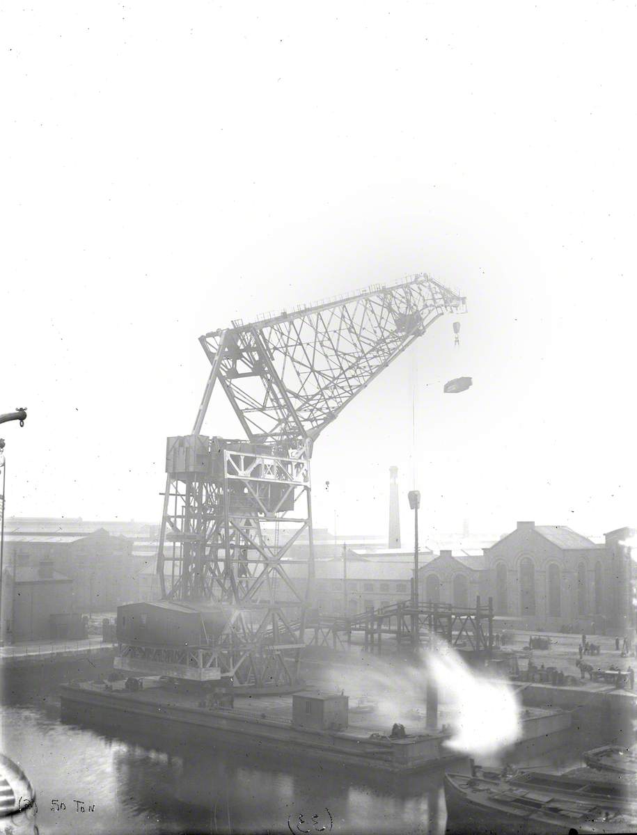 Sequence showing erection and testing of 200 ton floating crane