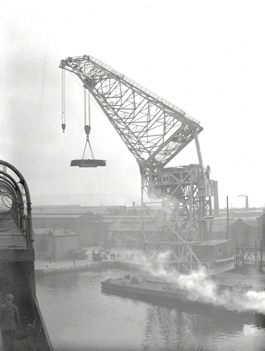 Sequence showing erection and testing of 200 ton floating crane