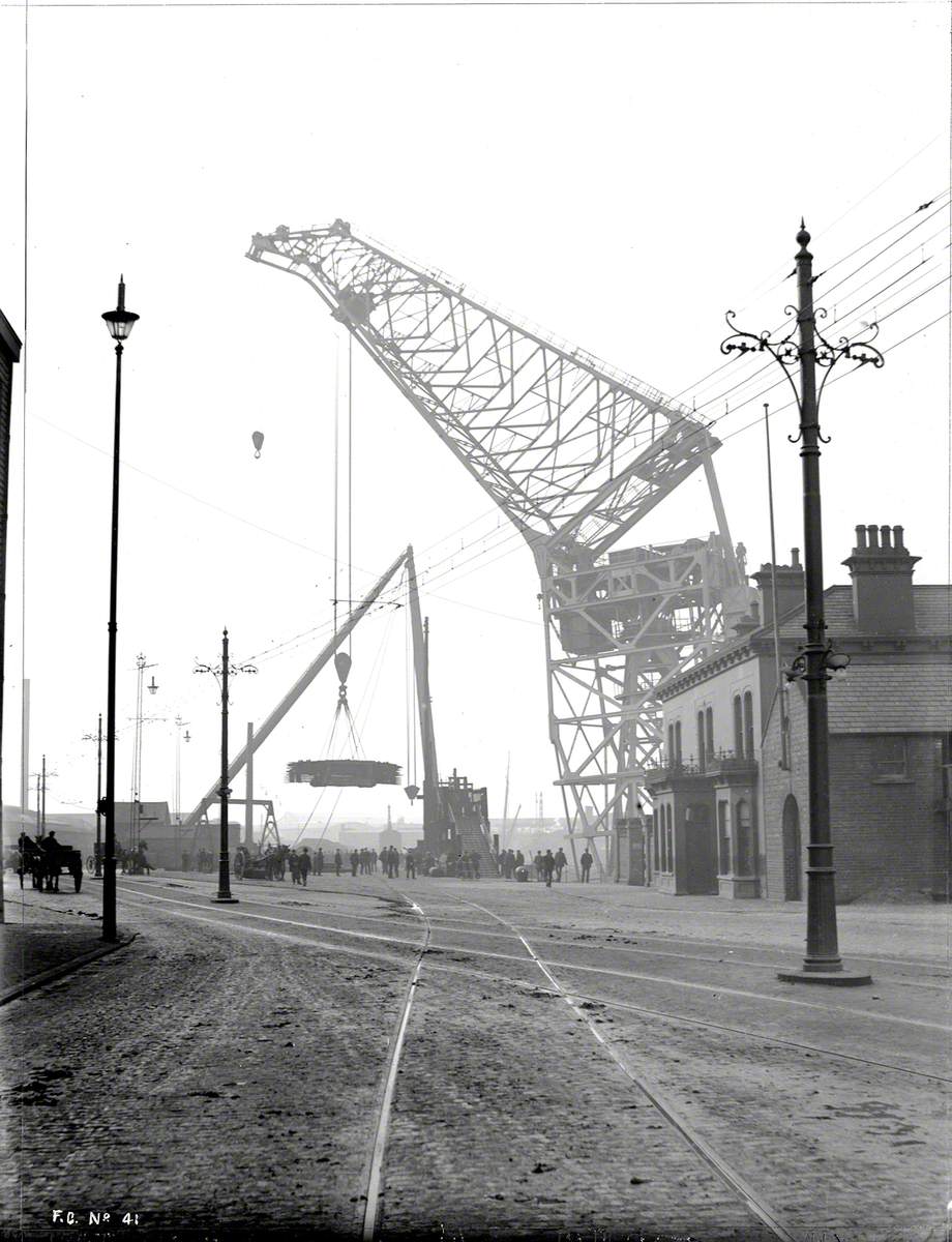 Sequence showing erection and testing of 200 ton floating crane