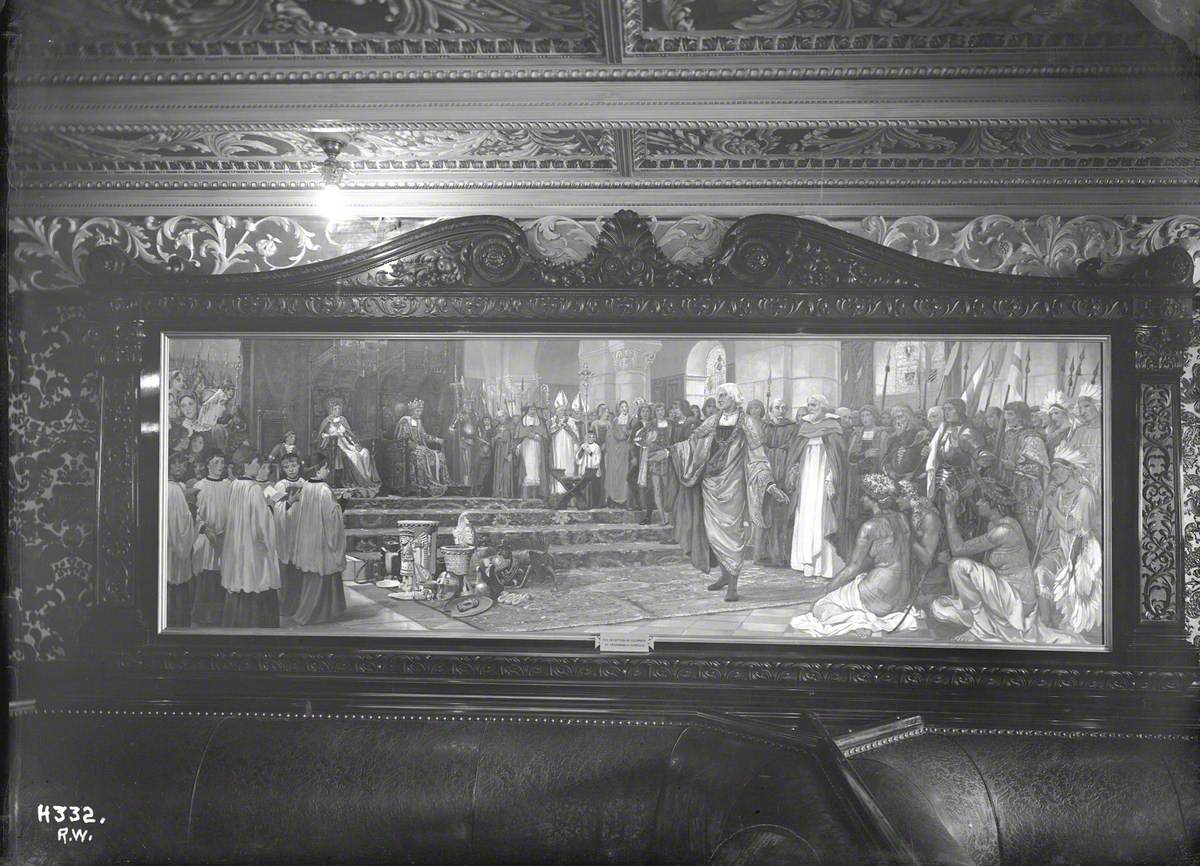 Wall panel in first class smoke room depicting the reception of Columbus in Spain