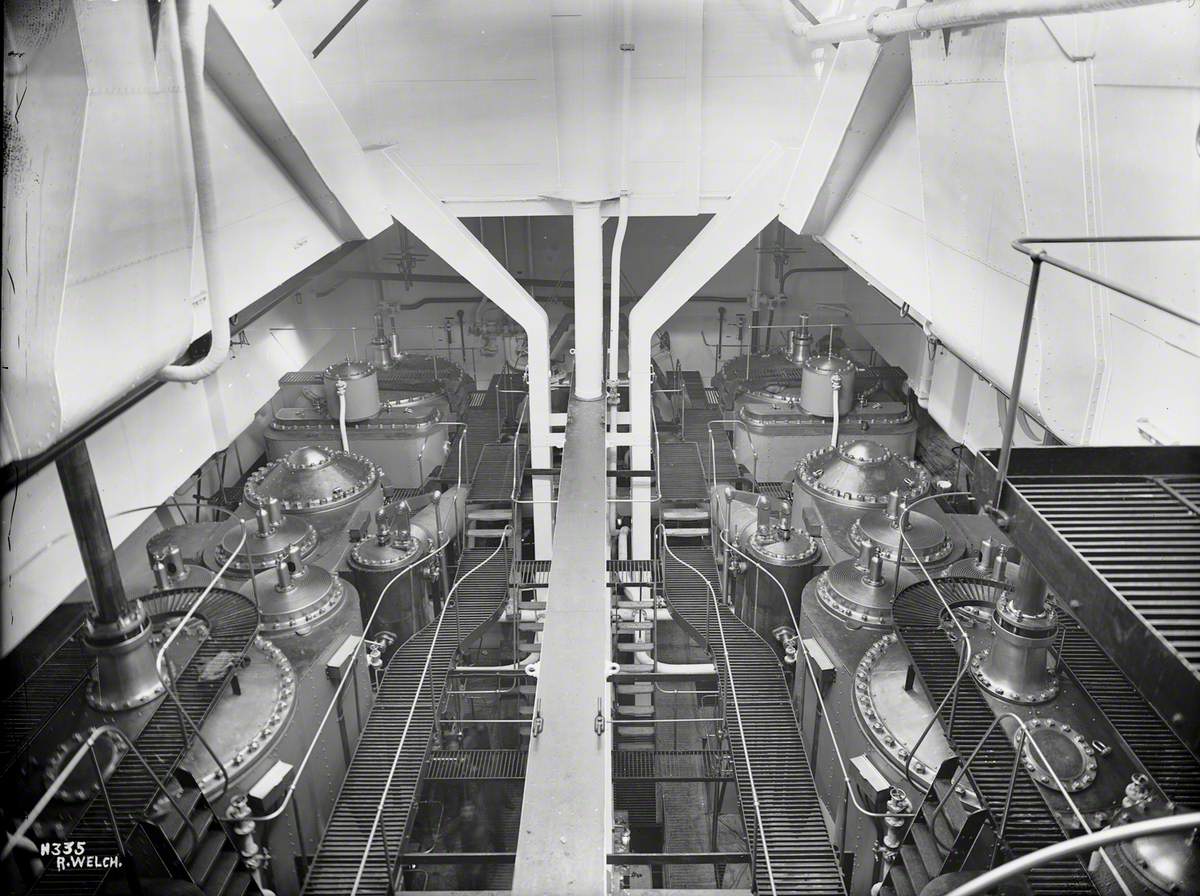 Engine room, looking down on cylinder heads