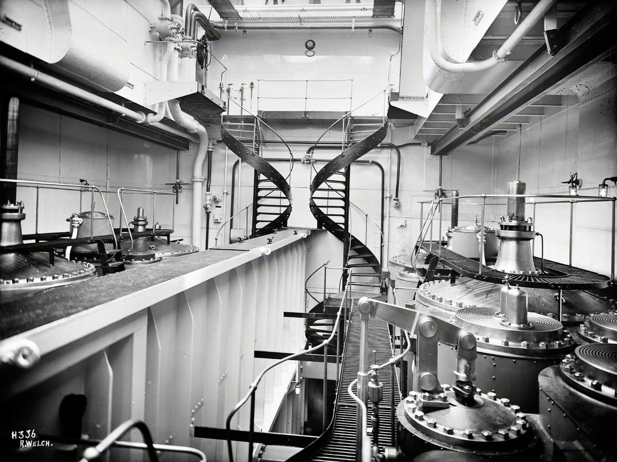 Engine room from cylinder heads catwalk