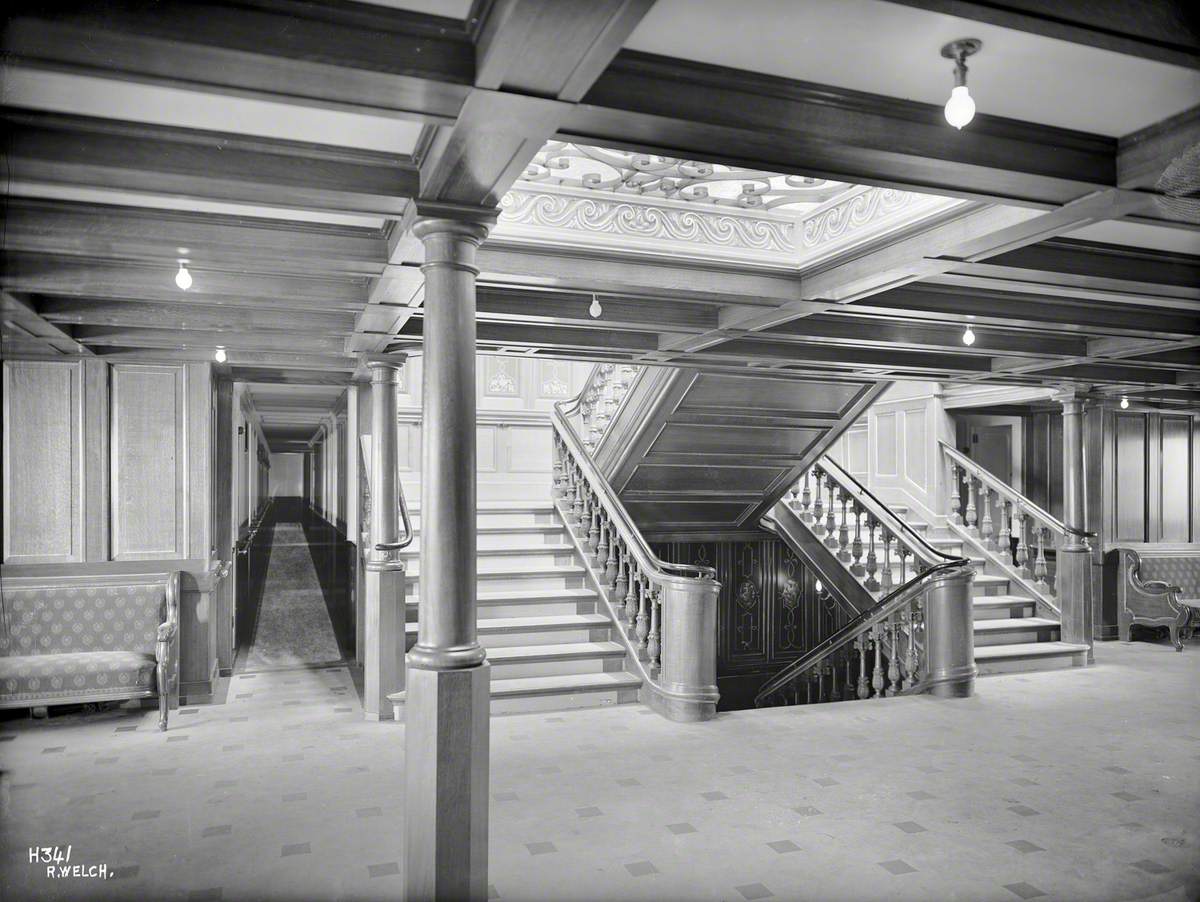 First class staircase and entrance below