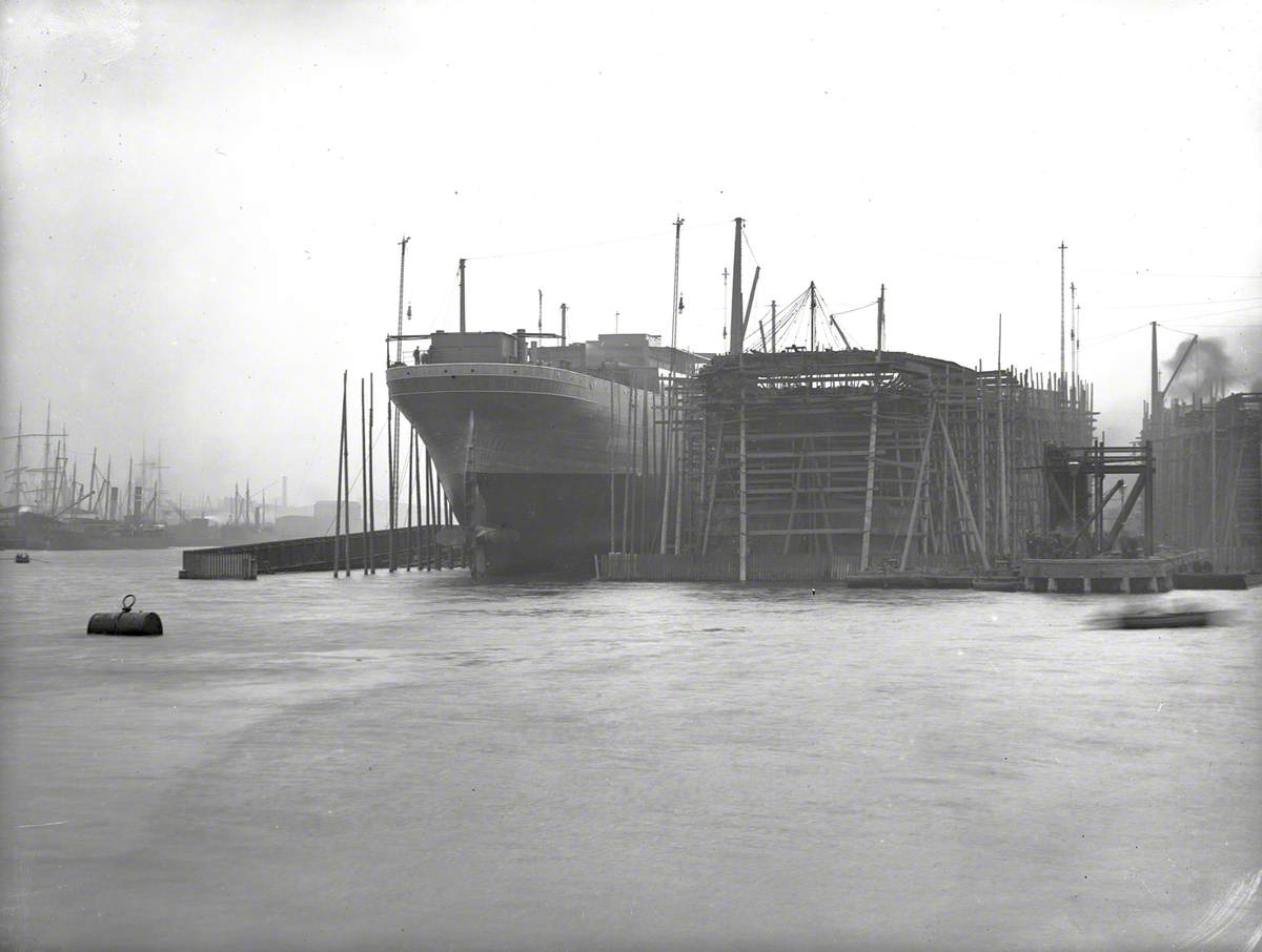 Stern view on No. 5 slip, South Yard, prior to launch