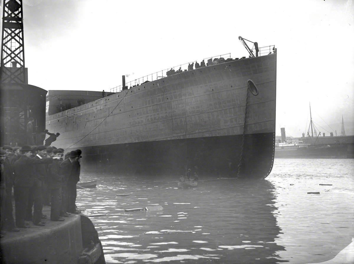 Starboard bow view afloat immediately after launch