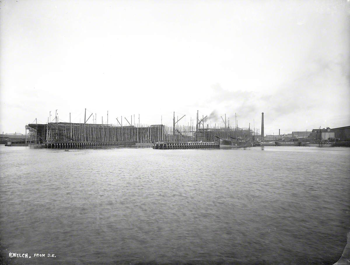 View of South Yard, including outfitting jetties across Abercorn Basin from south east