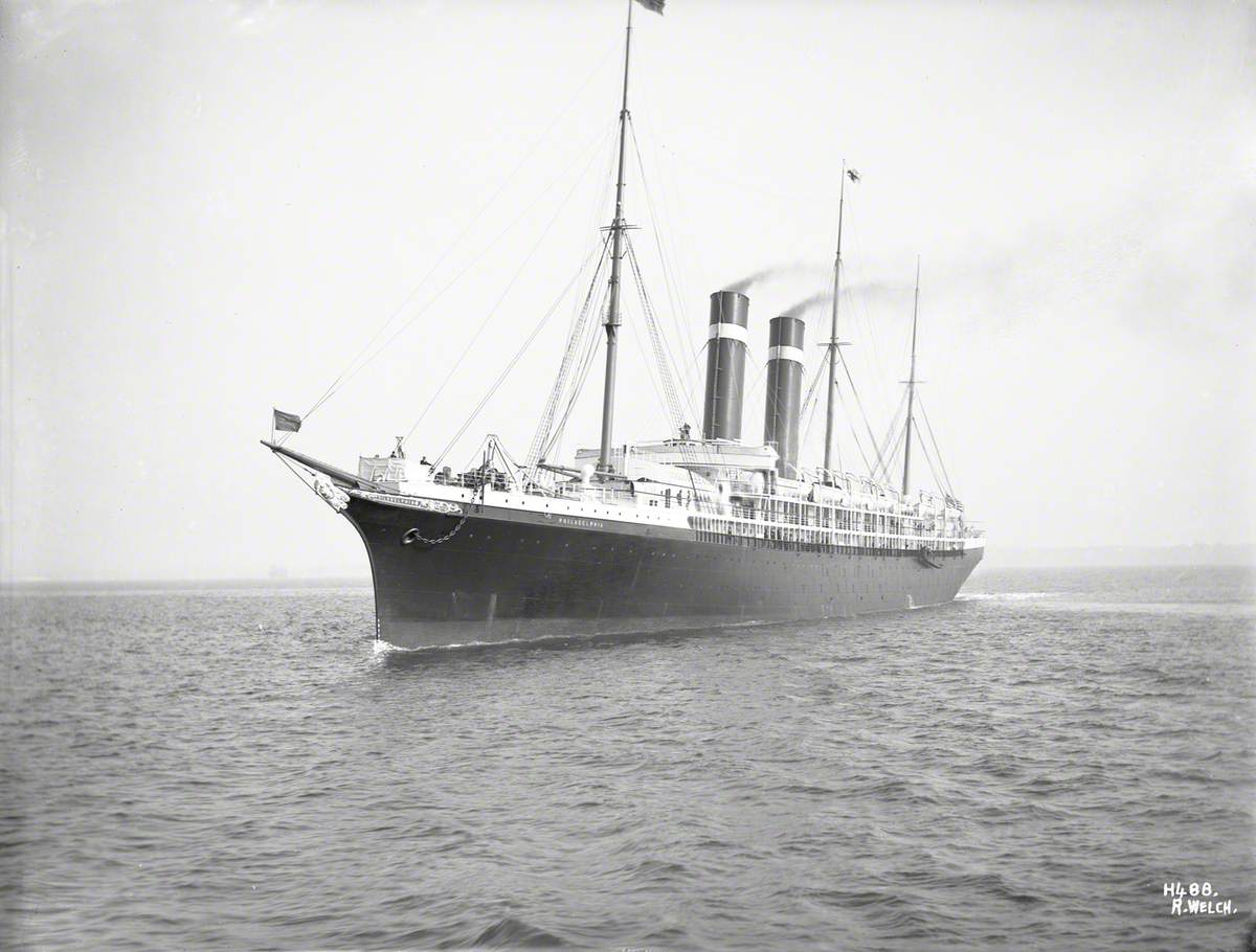 Port bow 3/4 profile at sea after repairs and refitting