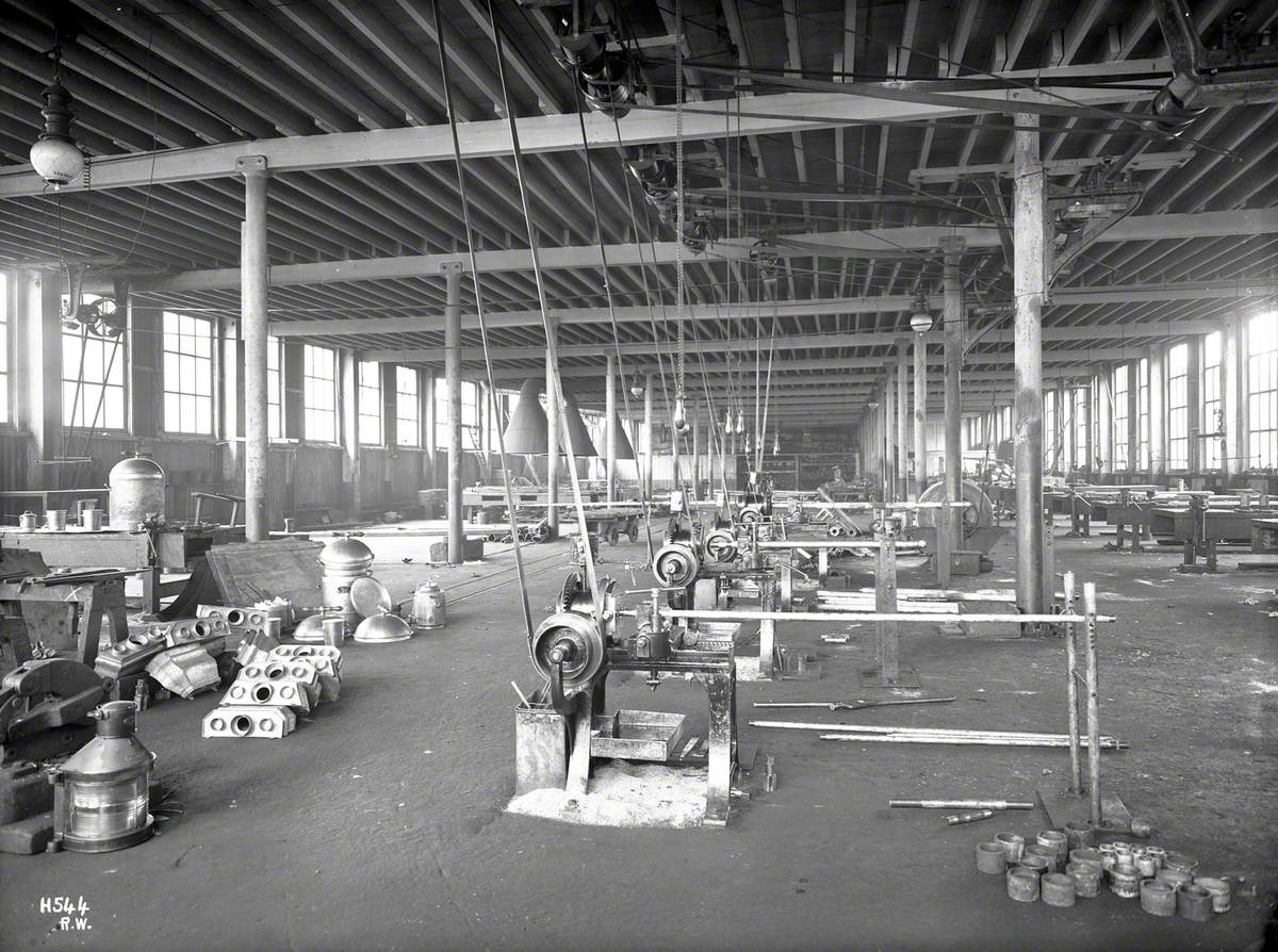 Plumbers' shop interior from north end