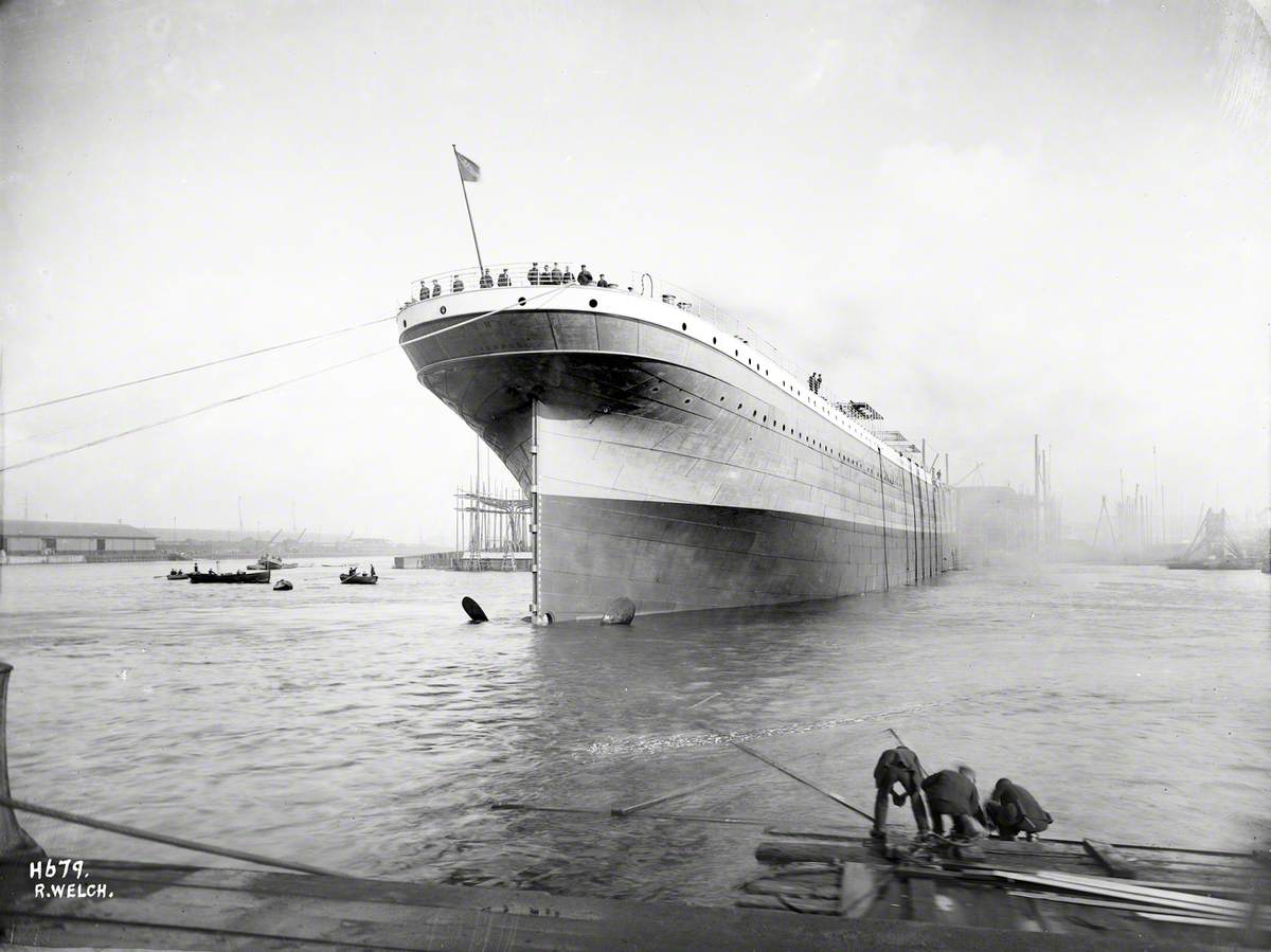 Starboard stern view afloat in Abercorn Basin immediately after launch