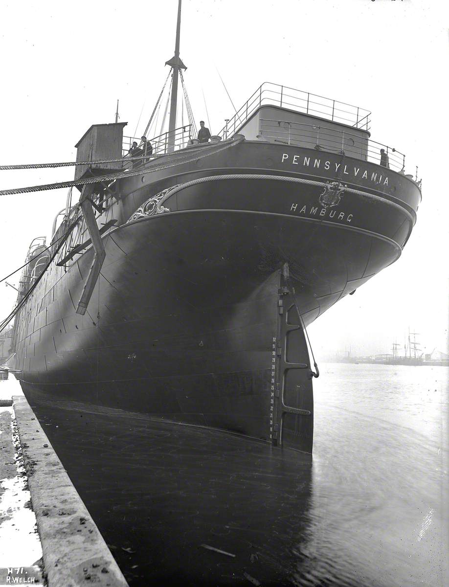 Port stern view outfitting and nearing completion, but with heads and chute on poop