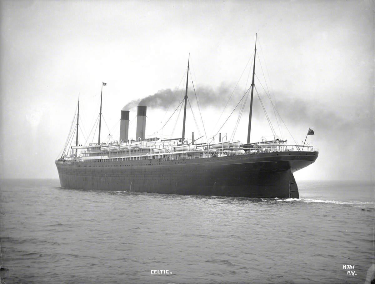 Port stern view of vessel at sea