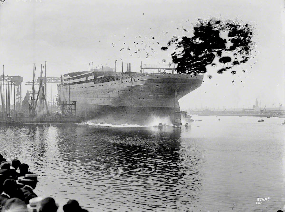 Launch; port stern view entering water