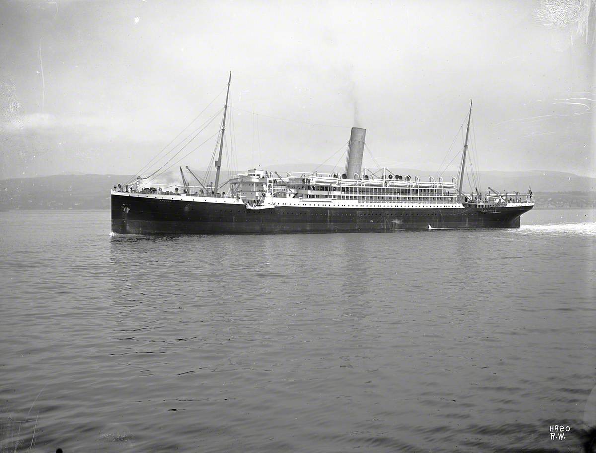 Port near profile of completed ship in Belfast Lough
