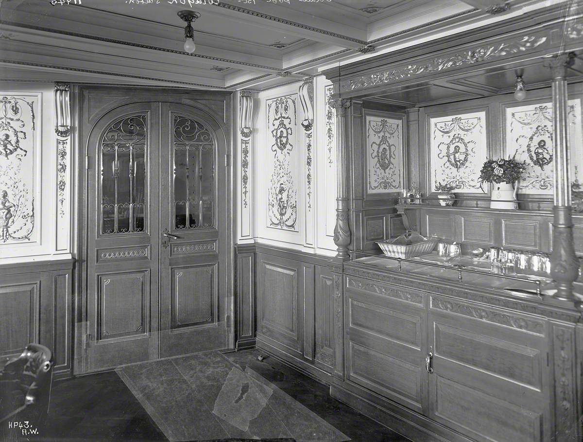 First class dining saloon sideboard and adjacent entrance door