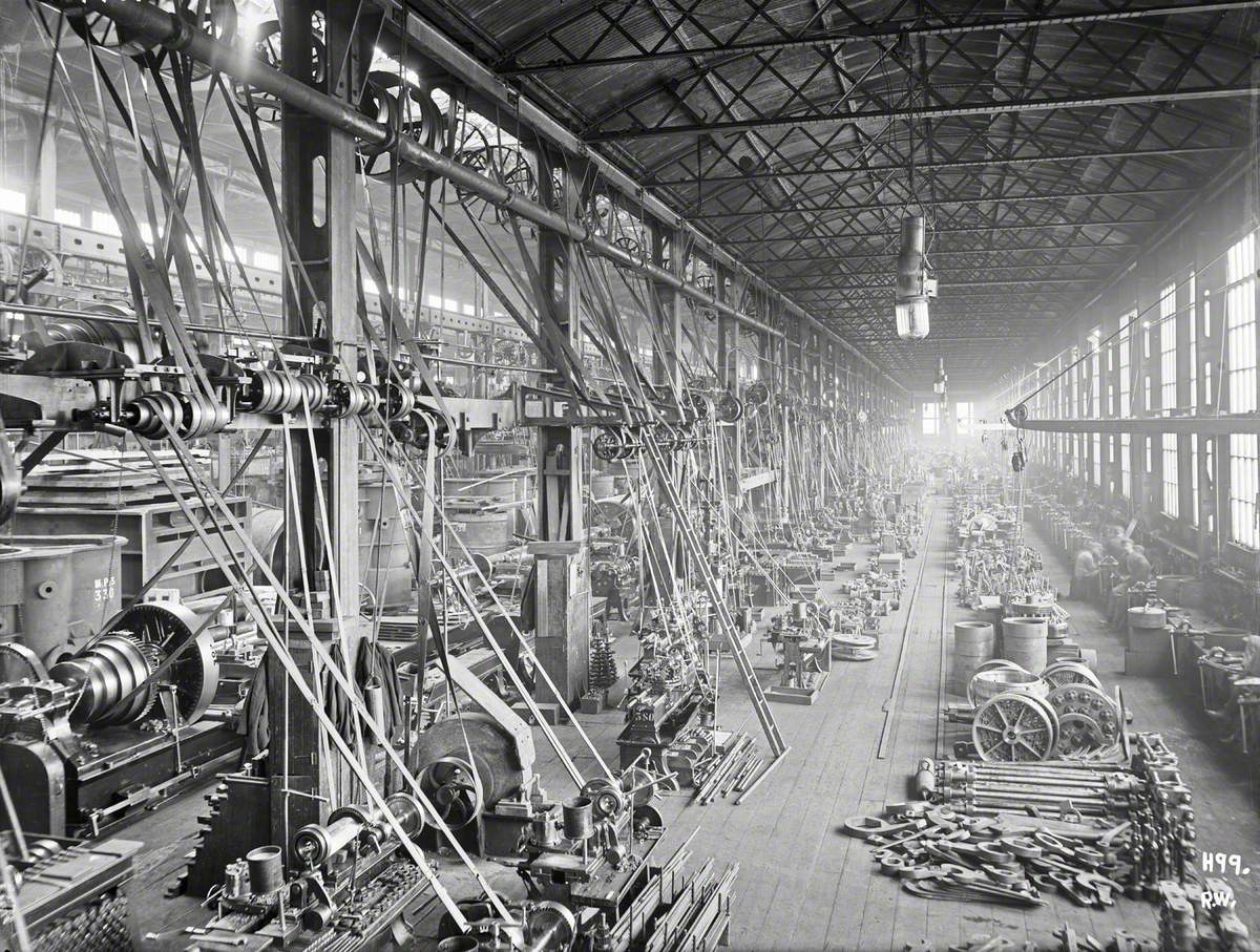 Propelling machinery components in engine works turning shop