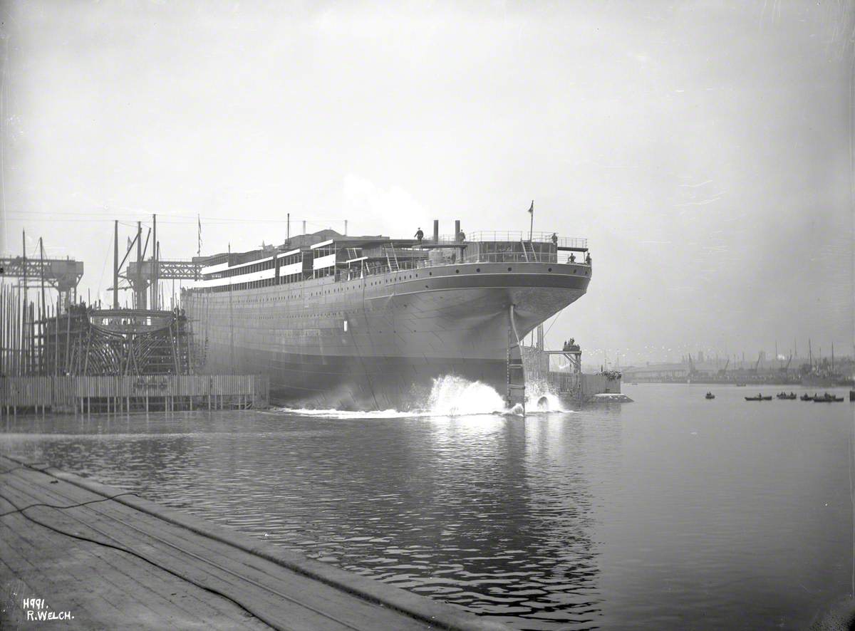 Launch; port stern view entering water