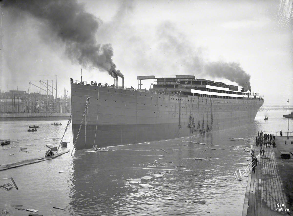 Port bow 3/4 profile afloat immediately after launch