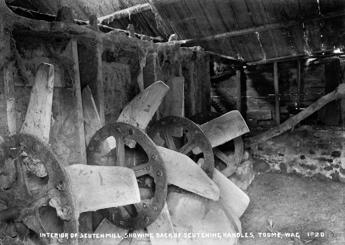 Interior of Scutchmill, Showing Back of Scutching Handles, Toome