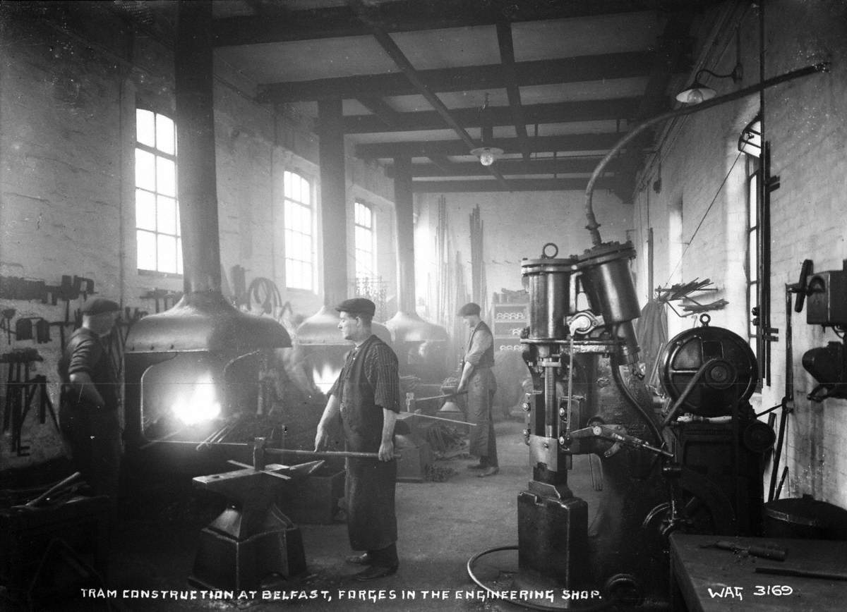 Tram Construction at Belfast, Forges in Engineering Shop