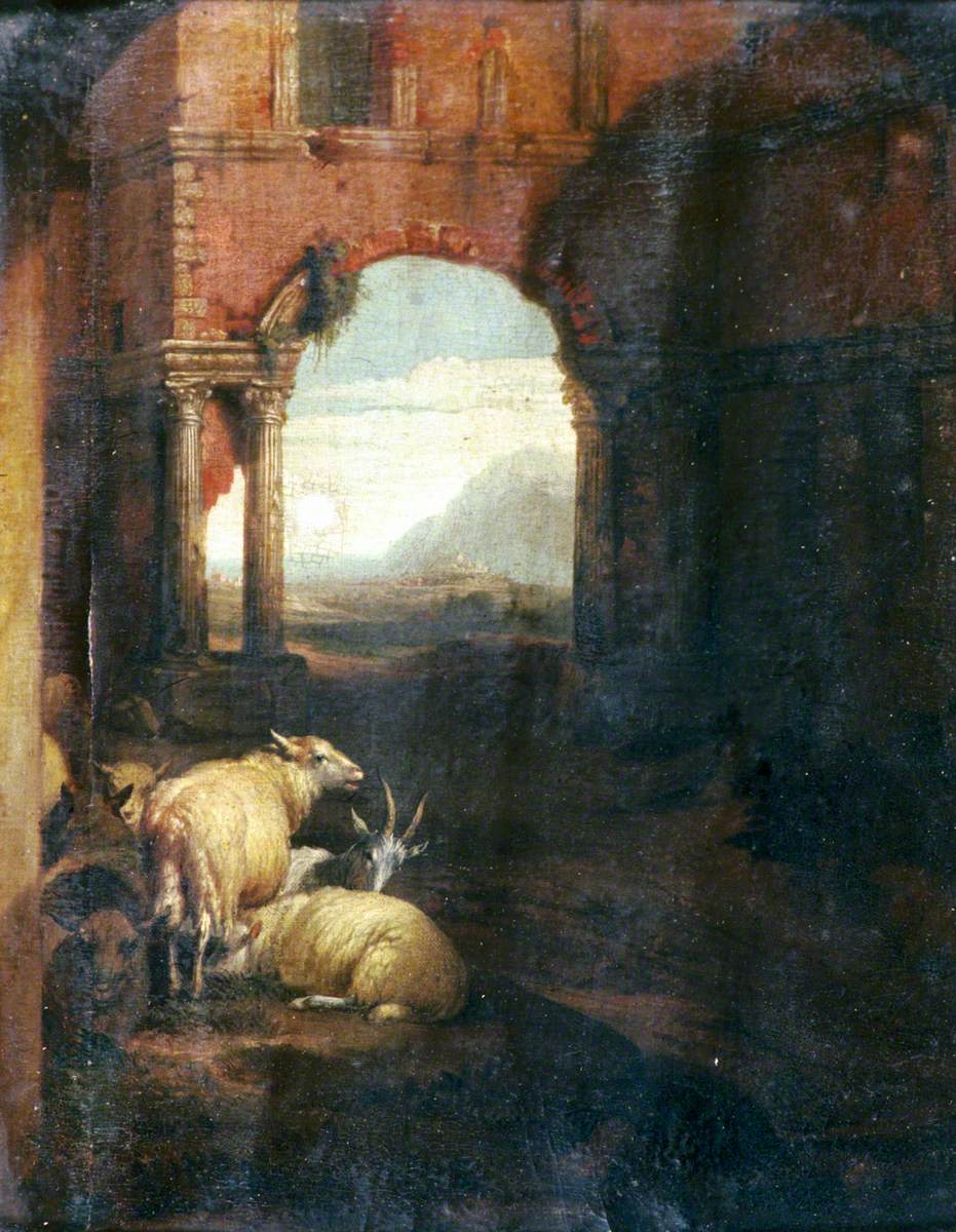 Classical Landscape with Sheep and a Goat