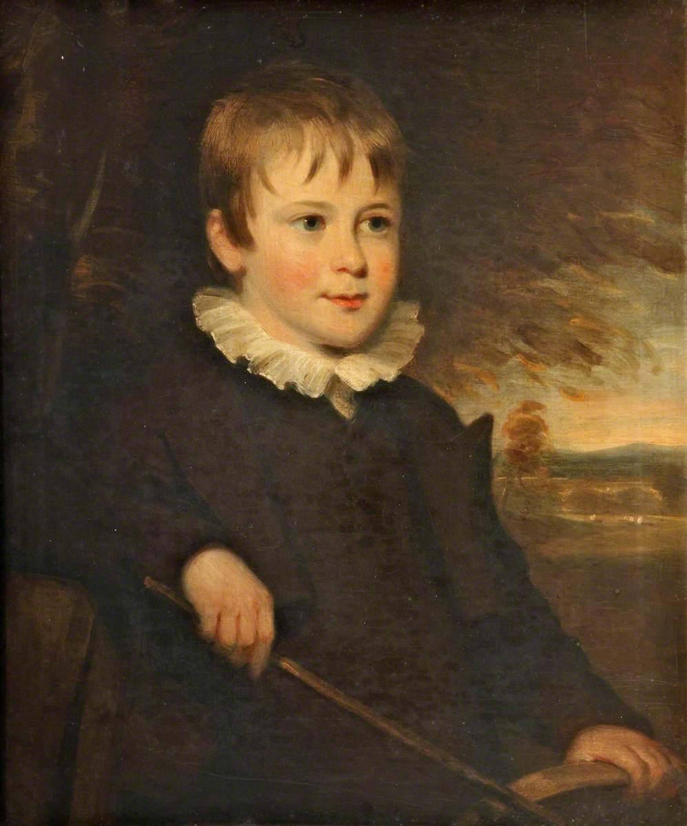 A Boy Holding a Stick and Hoop