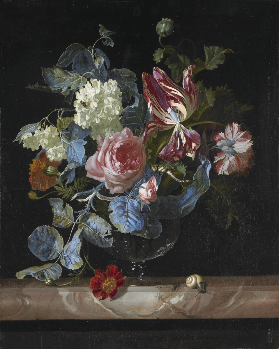 Flowers in a Glass Vase on a Marble Ledge | Art UK
