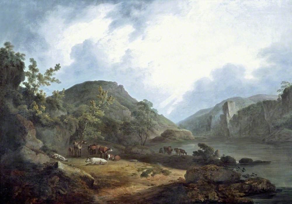 Mountain Landscape with Cattle and Resting Herdsman