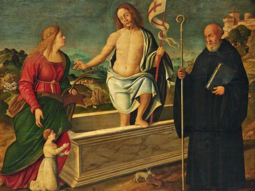 The Resurrection with Saint Catherine of Alexandria, Saint Benedict and a Female Donor