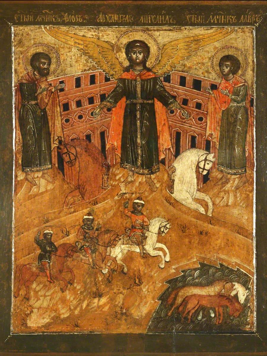 Icon with the Archangel Michael with Saints Laurus and Florus