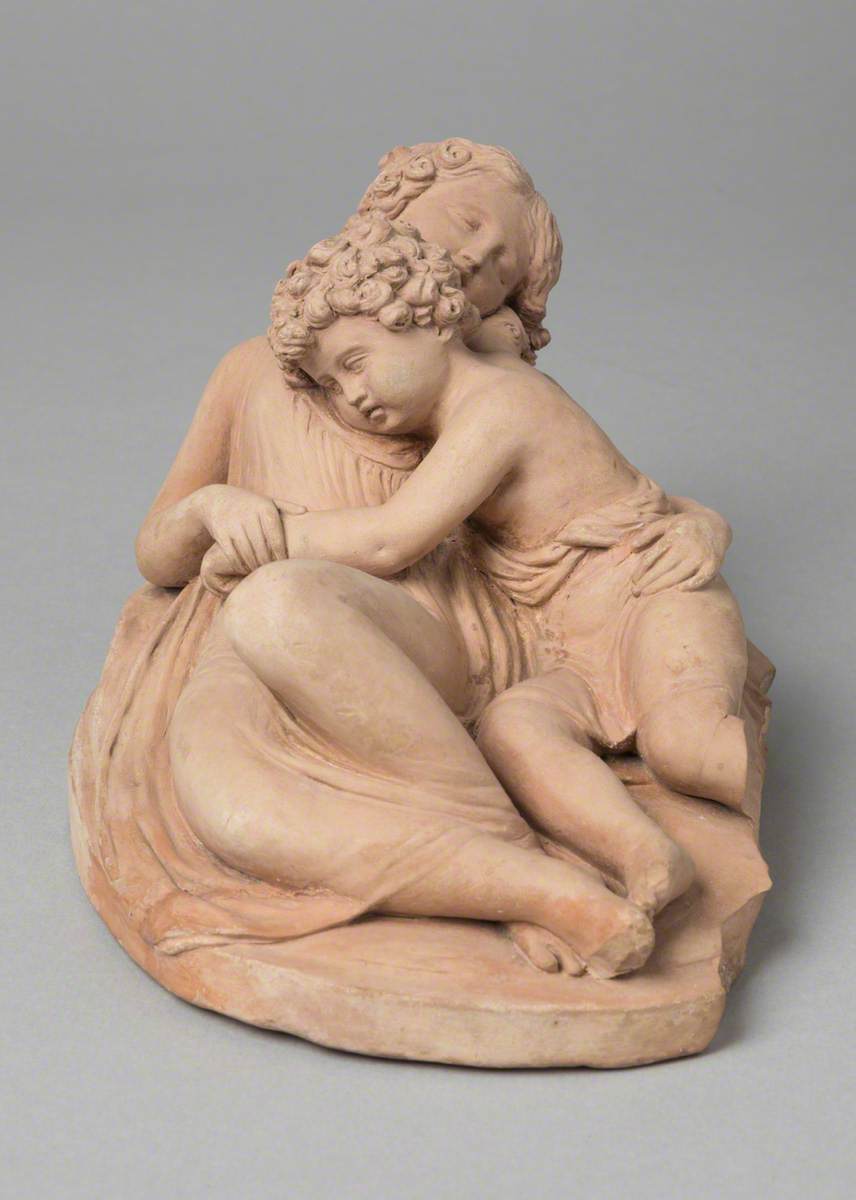 A Sleeping Girl with a Younger Child Nestling in Her Arms