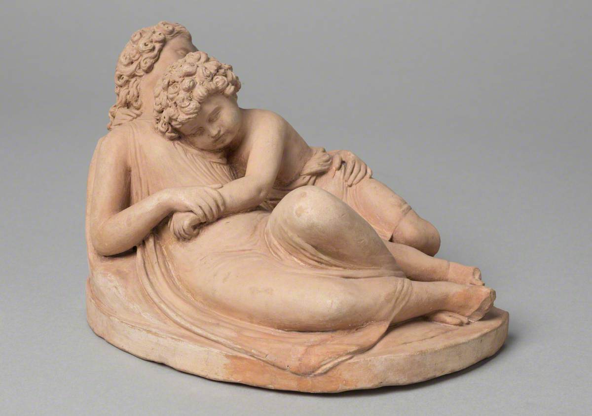 A Sleeping Girl with a Younger Child Nestling in Her Arms