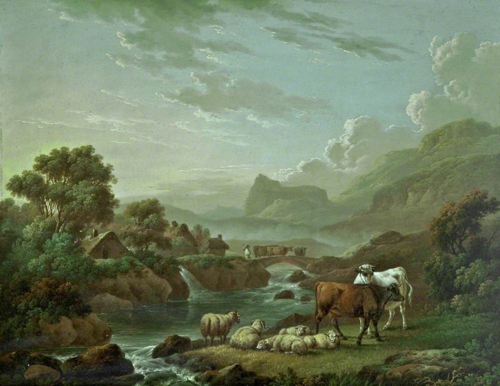 Cattle and Sheep by a Mountain Stream