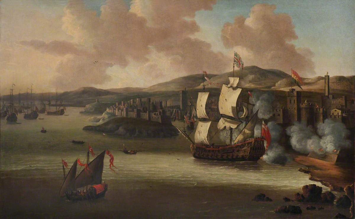An English Two-Decker Attacking a Barbary Port, c.1675