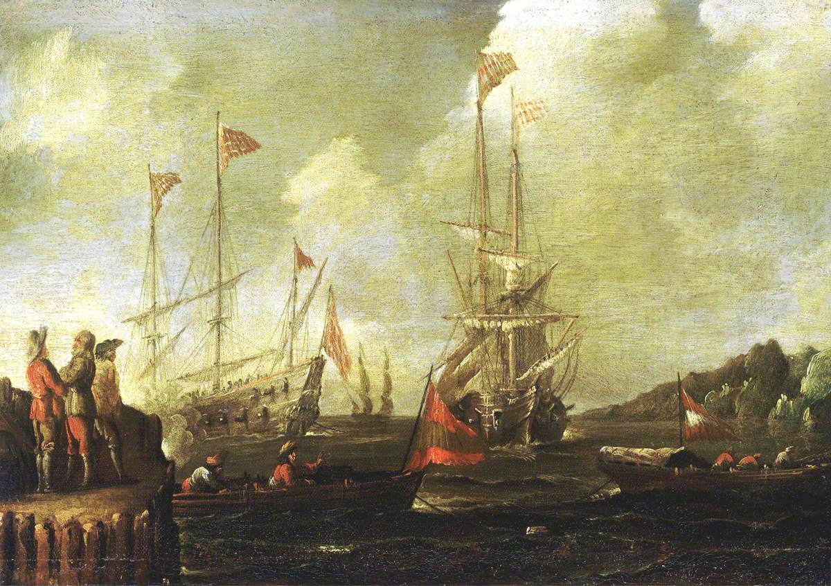 Harbour Scene: Spanish Ships Approaching a Jetty