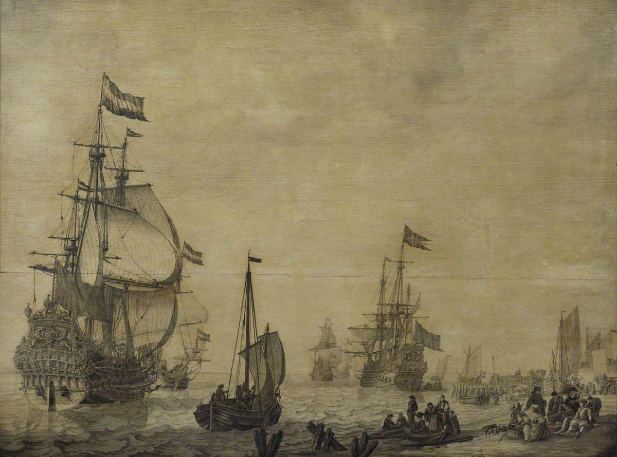Dutch Flagship near the Shore with a Swedish Ship in the Background