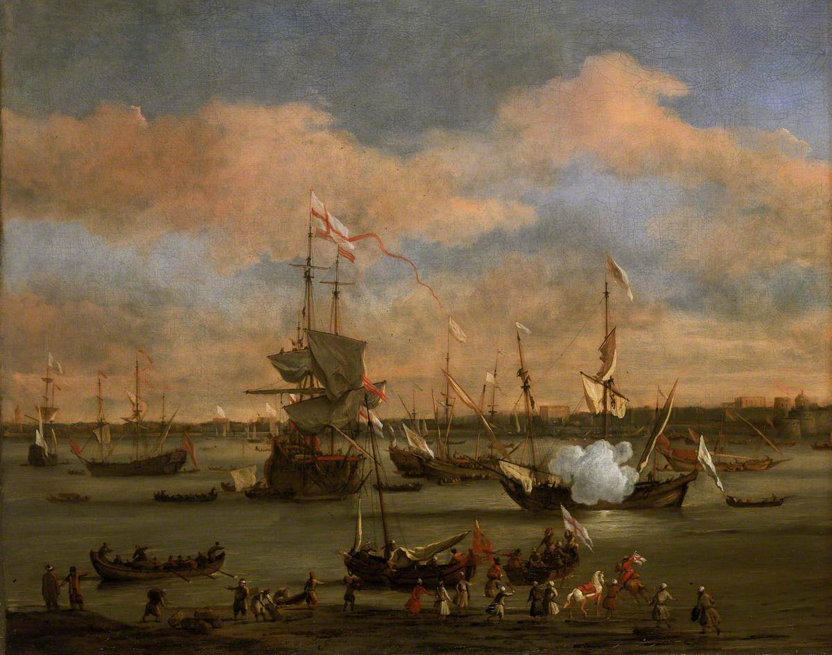 An English Merchant Ship in a Mediterranean Harbour in a Light Breeze with Many Other Vessels