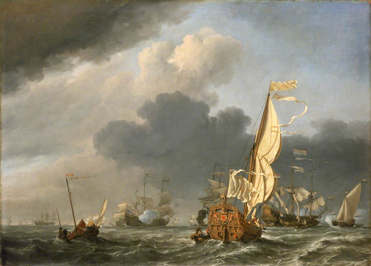 A States Yacht in a Fresh Breeze Running Towards a Group of Dutch Ships