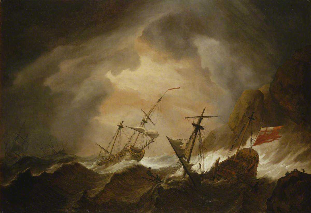 Two English Ships Wrecked in a Storm on a Rocky Coast