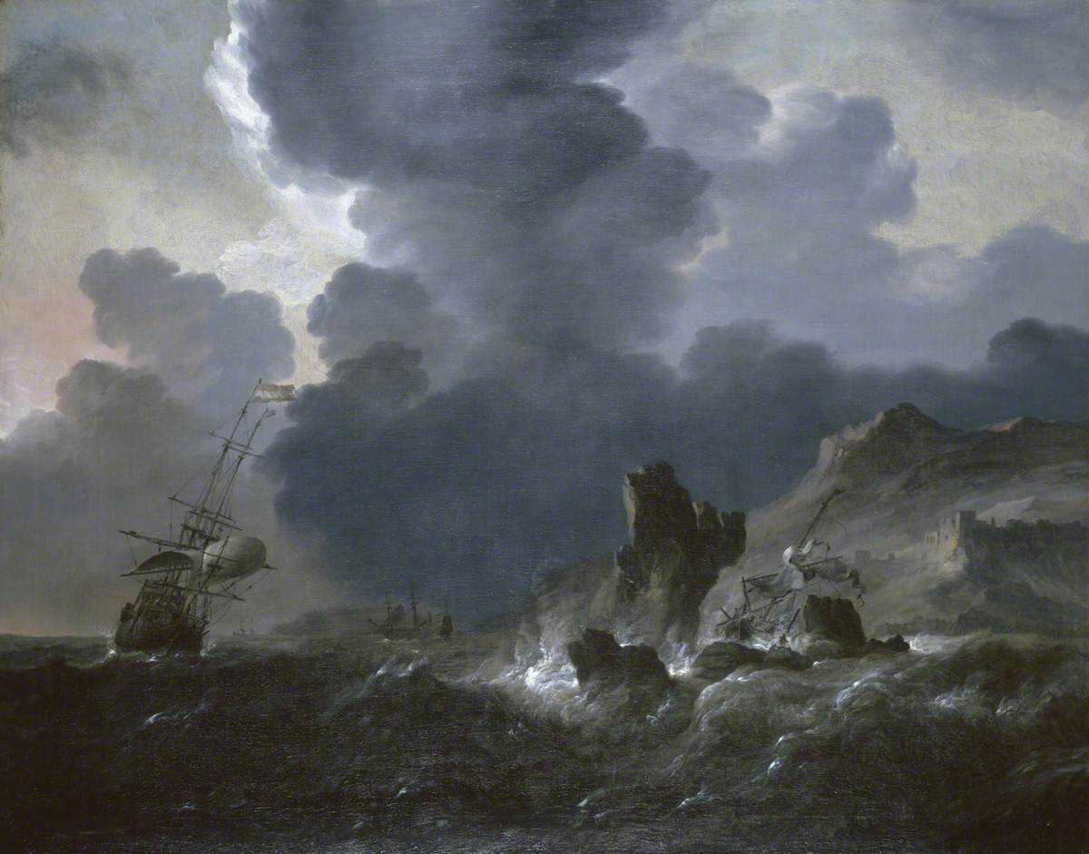 Shipwreck off a Rocky Coast